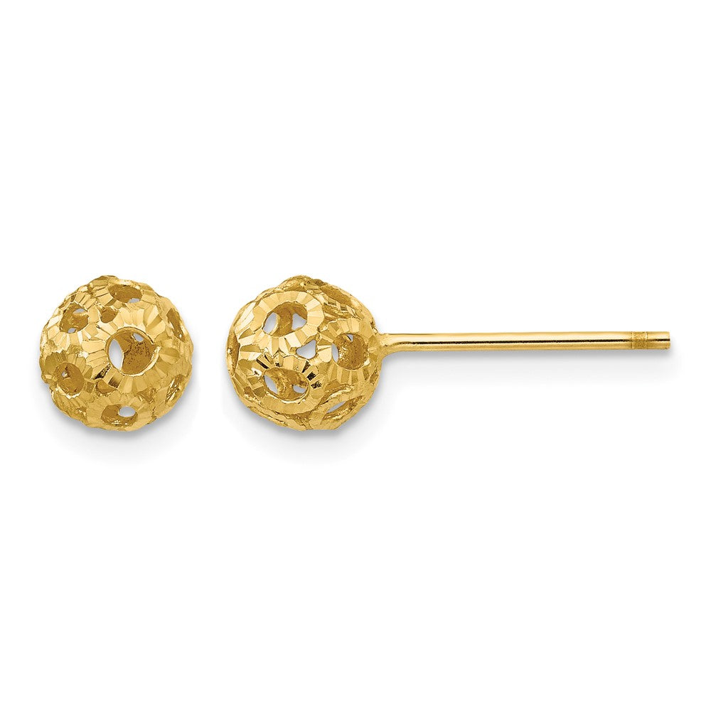 14K Open Diamond Cut Ball Post Earrings