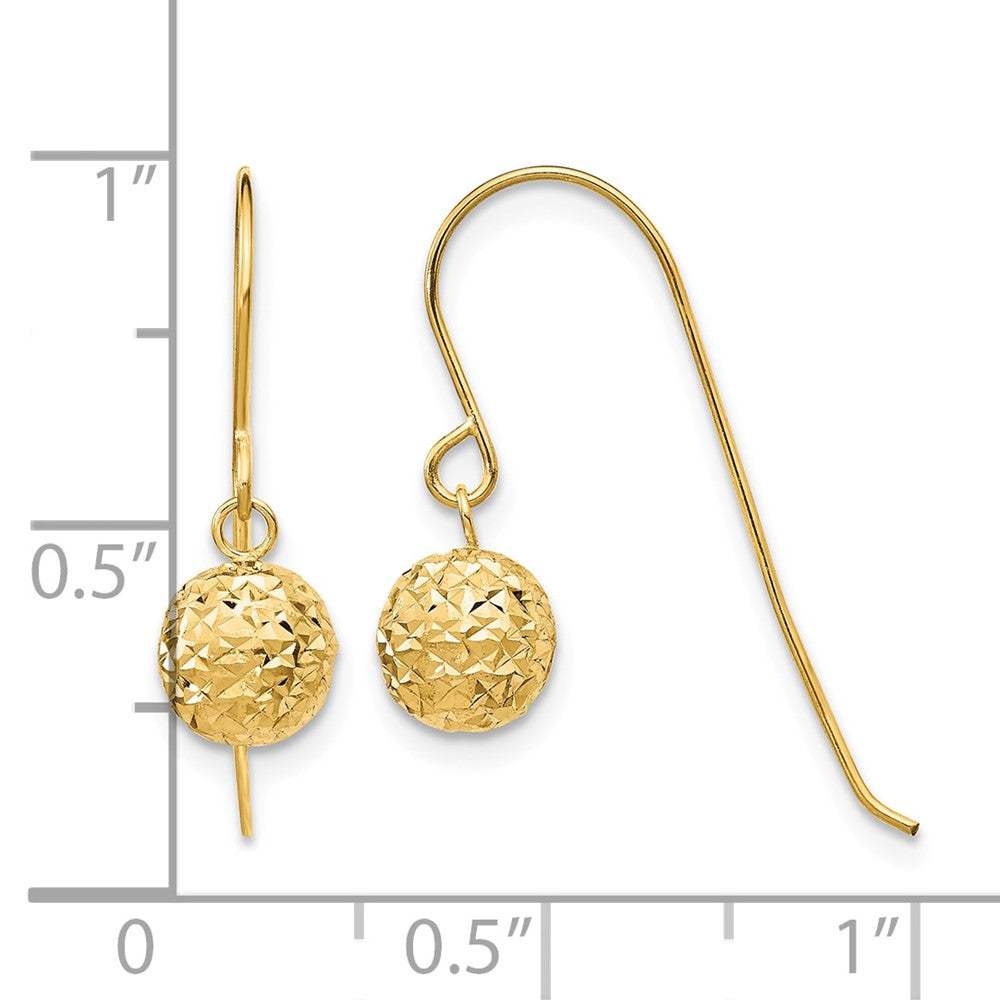 14K 6mm Diamond Cut Bead Dangle Earrings