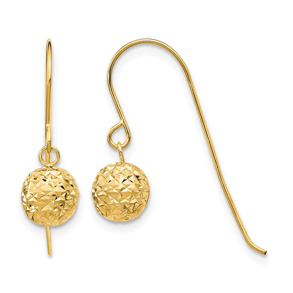 14K 6mm Diamond Cut Bead Dangle Earrings