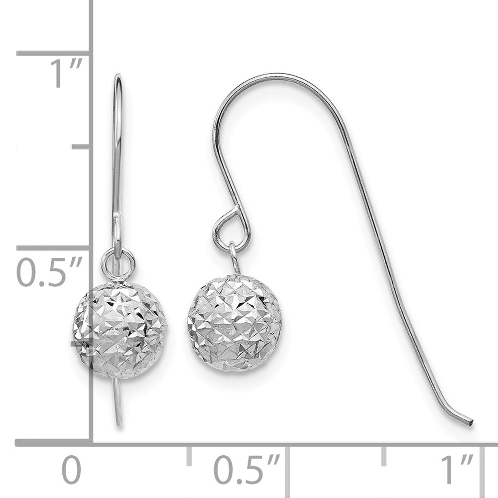 14K White Gold 6mm Diamond Cut Ball Dangle Earrings