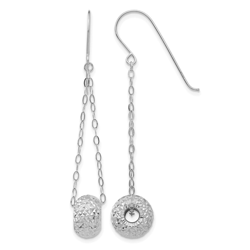 14K White Gold Chain w/Diamond-cut Puff Donut Bead Earrings