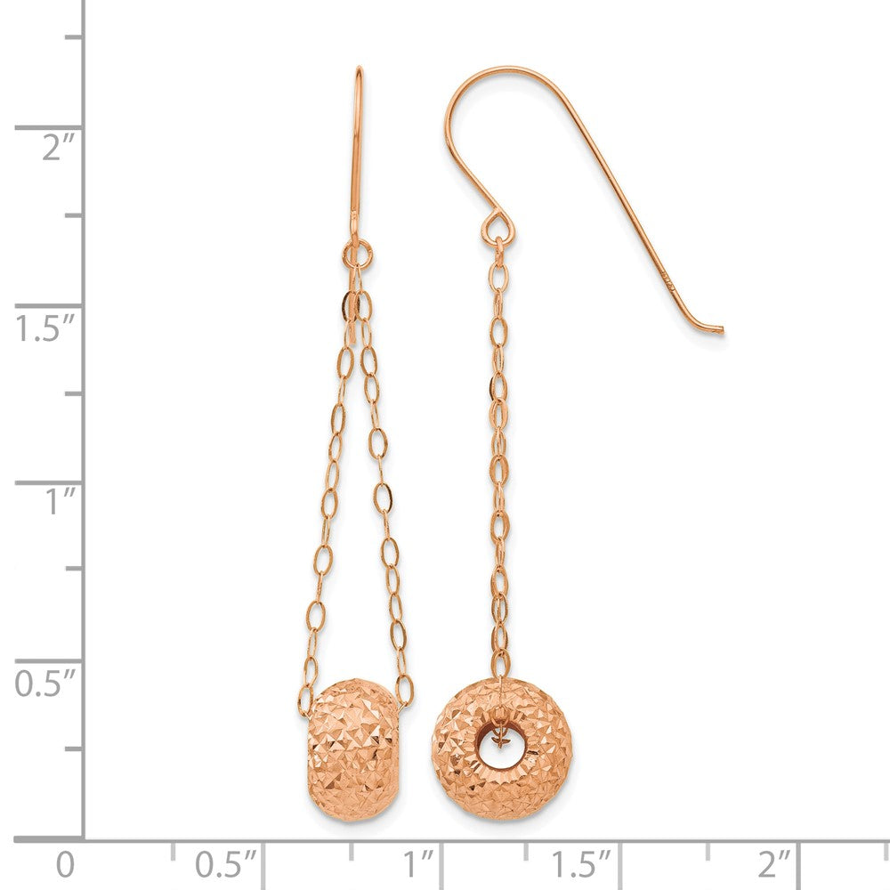 14K Rose Gold Chain w/Diamond-cut Puff Donut Bead Earrings