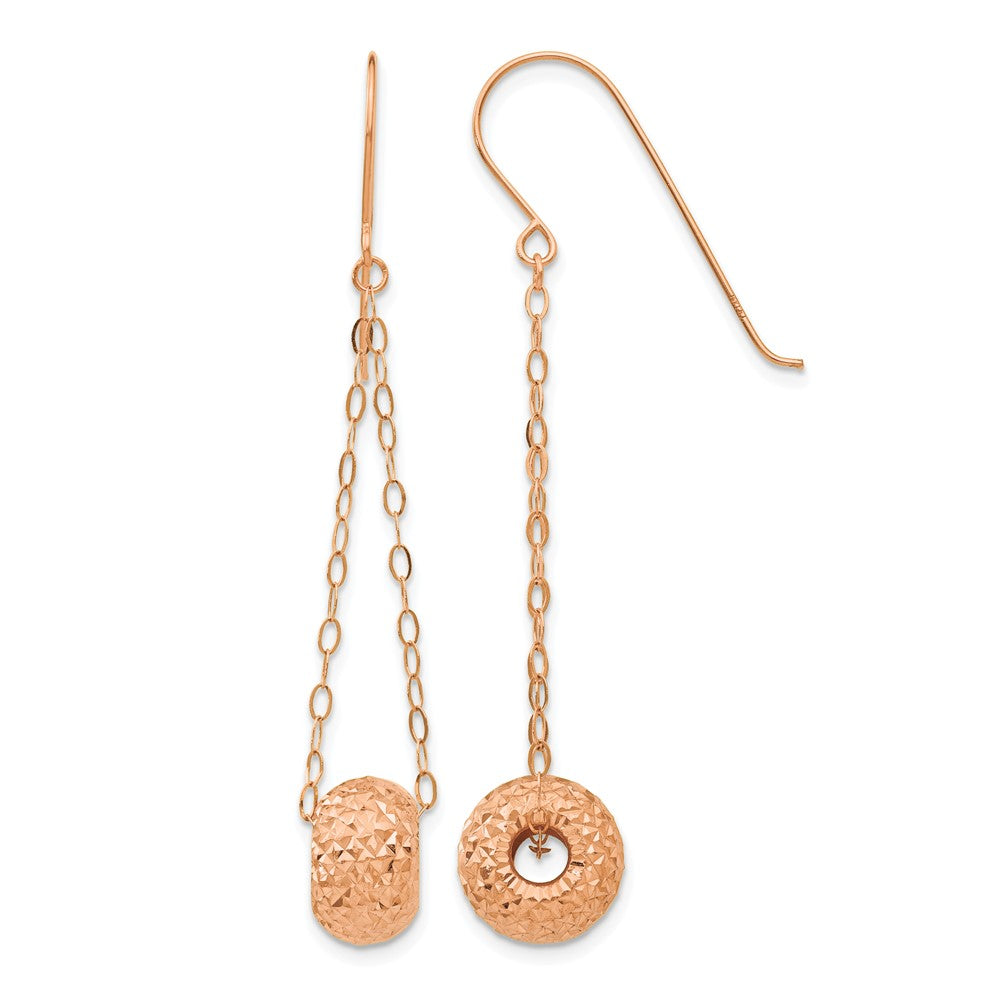 14K Rose Gold Chain w/Diamond-cut Puff Donut Bead Earrings