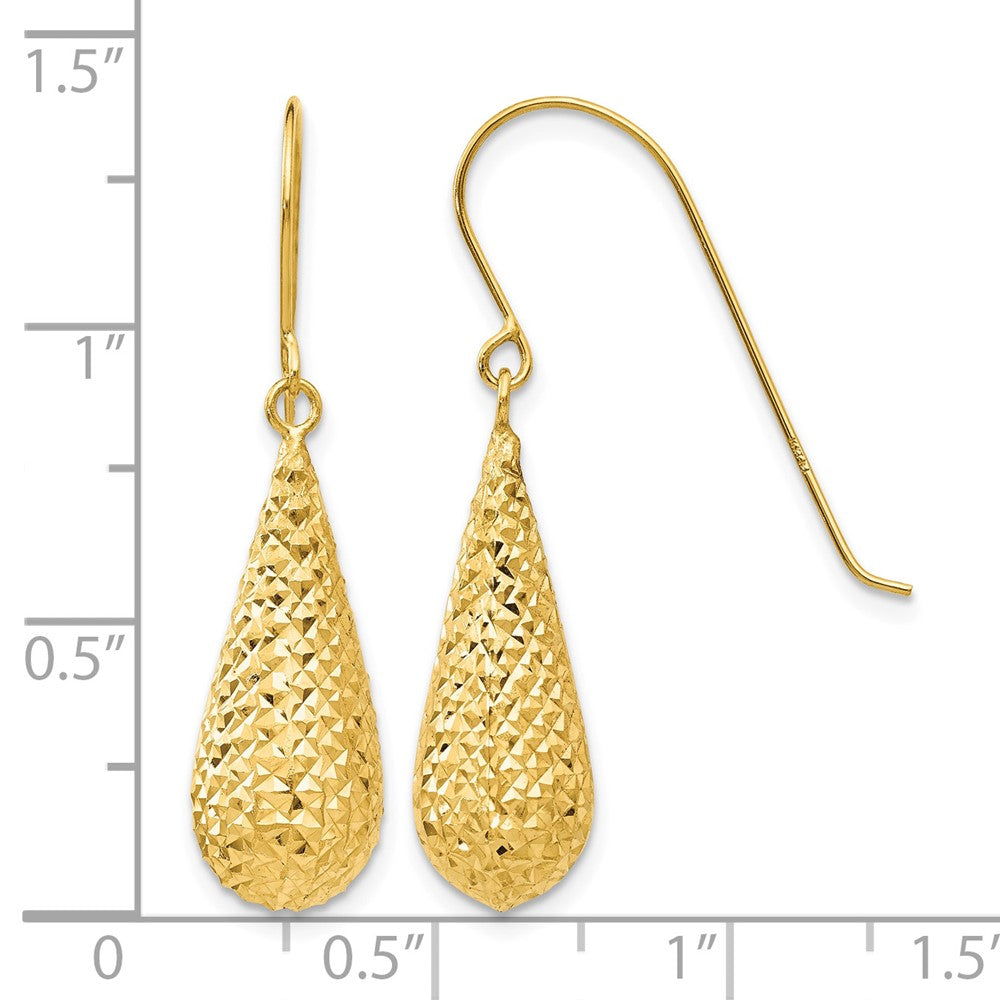 14K Diamond Cut Puff Tear Drop Dangle Earrings