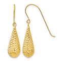14K Diamond Cut Puff Tear Drop Dangle Earrings