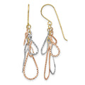 14K Tri-color Diamond Cut Tear Drop Dangle Earrings