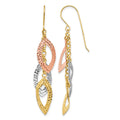 14K Diamond Cut Tri-color Tear Drop Shepherd Hook Earrings