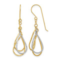 14K Two-tone Diamond Cut Tear Drop Shepherd Hook Earrings