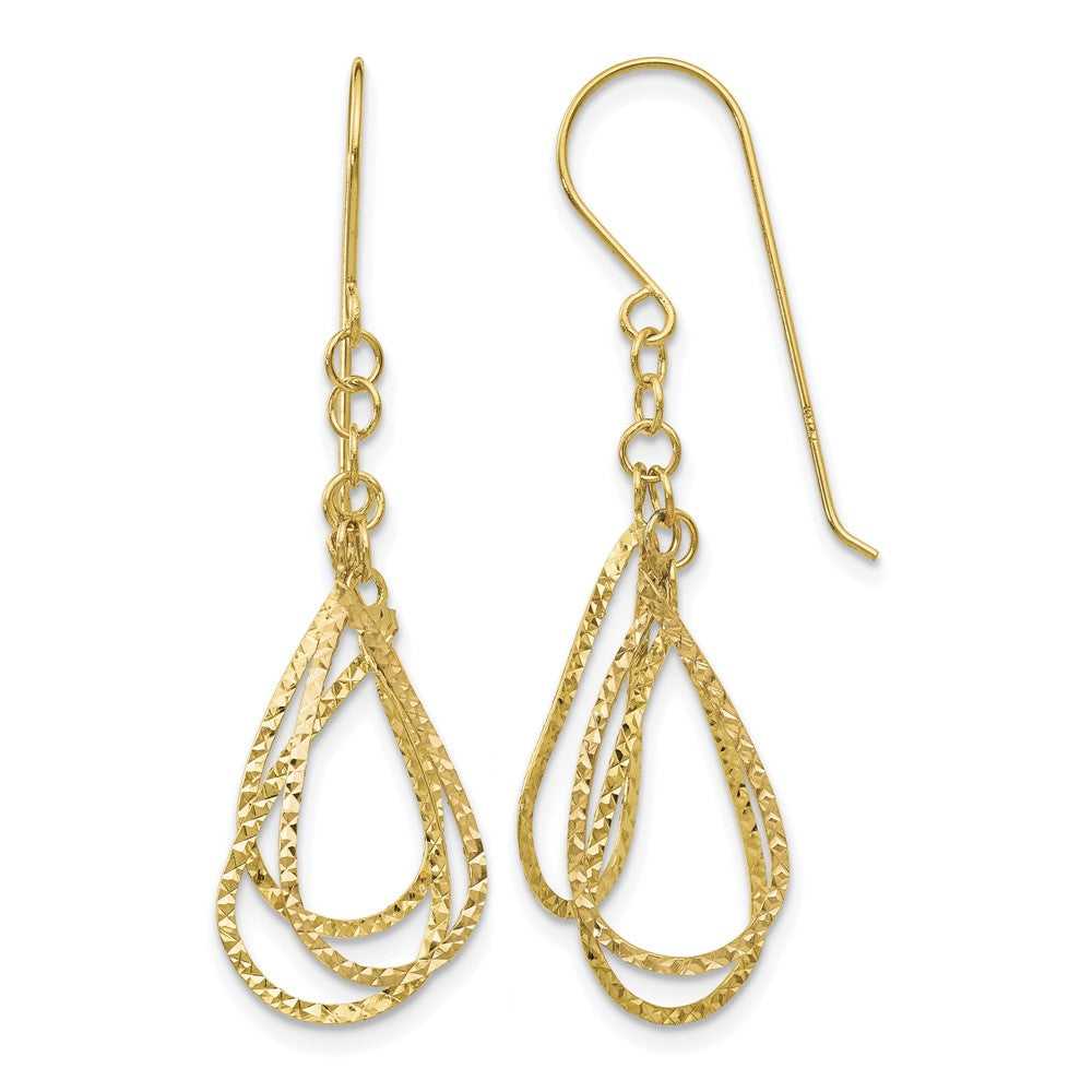 14K Diamond Cut Tear Drop Shepherd Hook Earrings