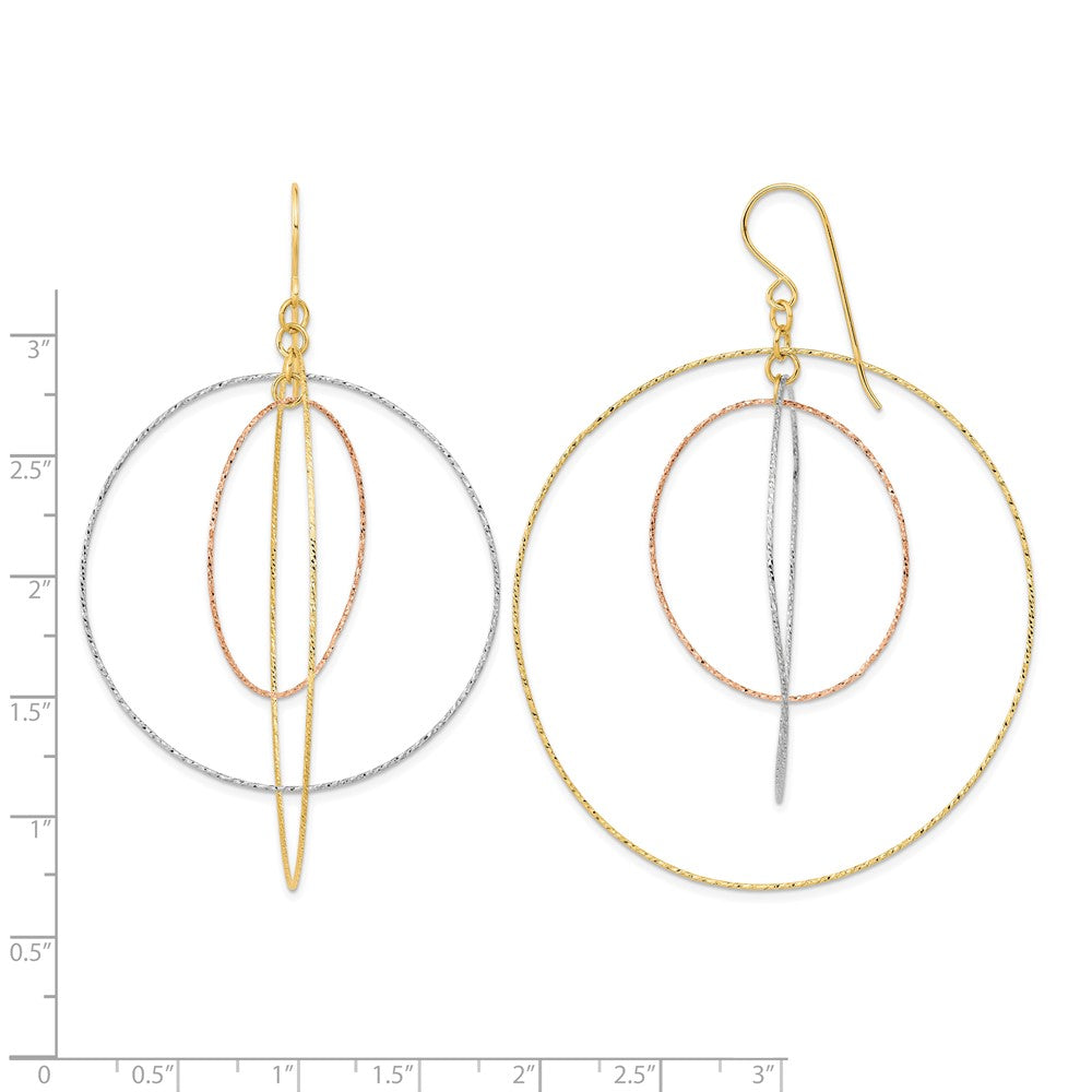 14k Tri-color Diamond Cut Graduated Circles Shepherd Hook Earrings
