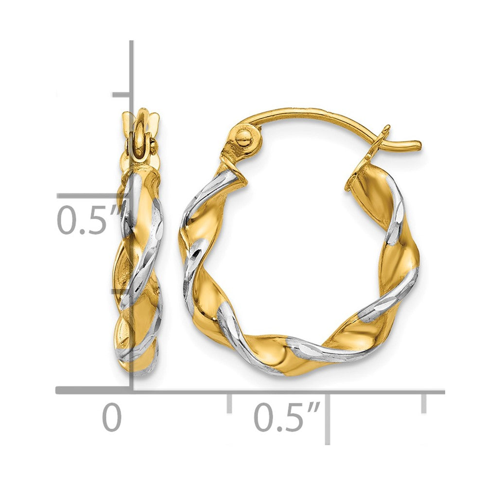 14k w/ White Rhodium Polished 2.75mm Fancy Twisted Hoop Earrings