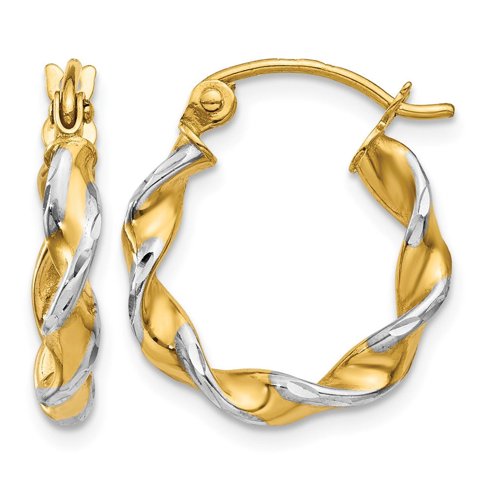 14k w/ White Rhodium Polished 2.75mm Fancy Twisted Hoop Earrings