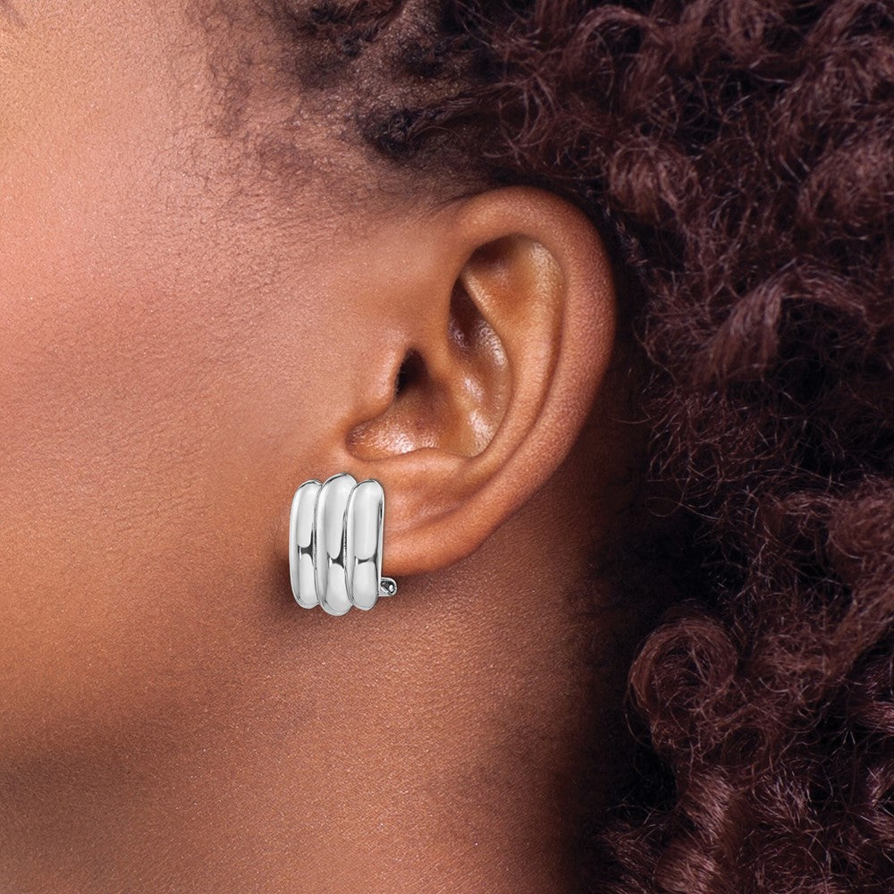 14k White Gold Polished Fancy Omega Back Post Earrings