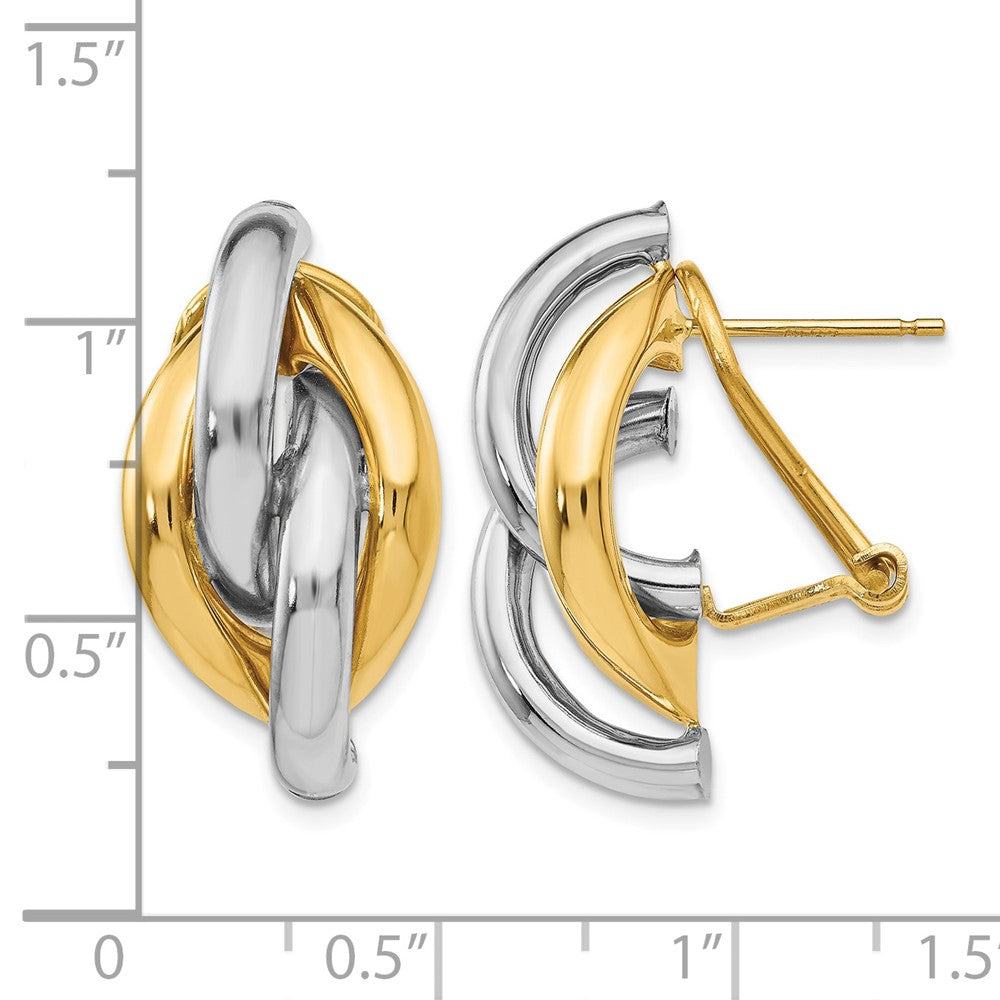 14k Two-tone Swirl Omega Back Post Earrings