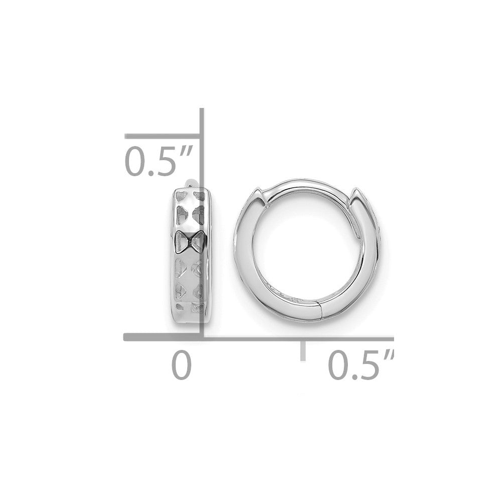 14k White Gold Cut-out Design Hinged Hoop Earrings