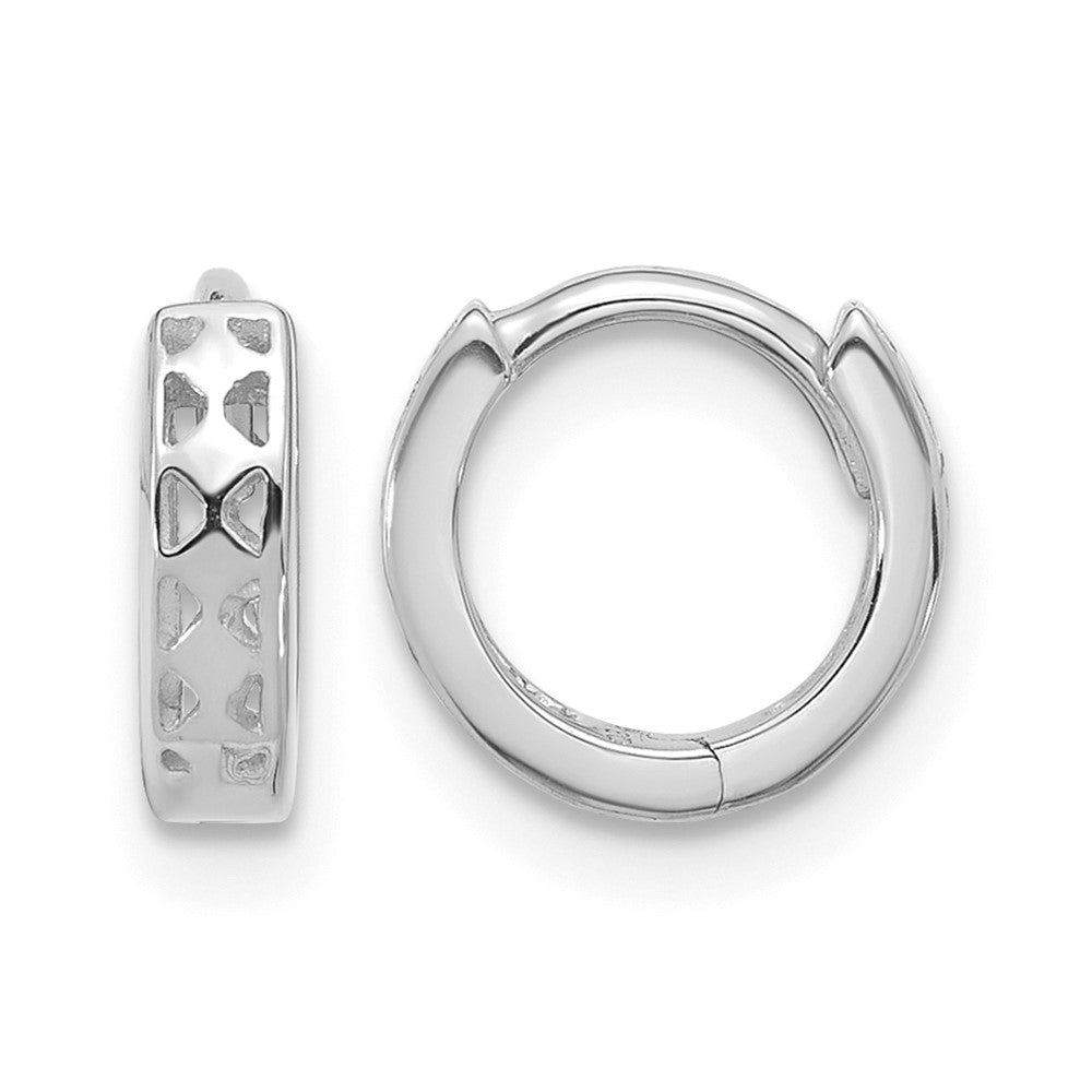 14k White Gold Cut-out Design Hinged Hoop Earrings