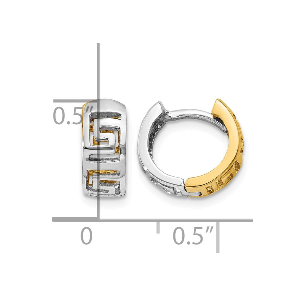 14k Two-tone Greek Key Hinged Hoop Earrings