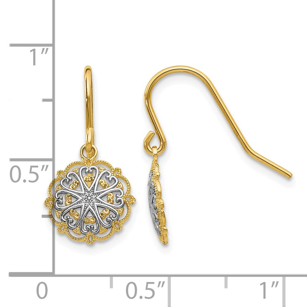 14k & Rhodium Polished and Textured Dangle Earrings