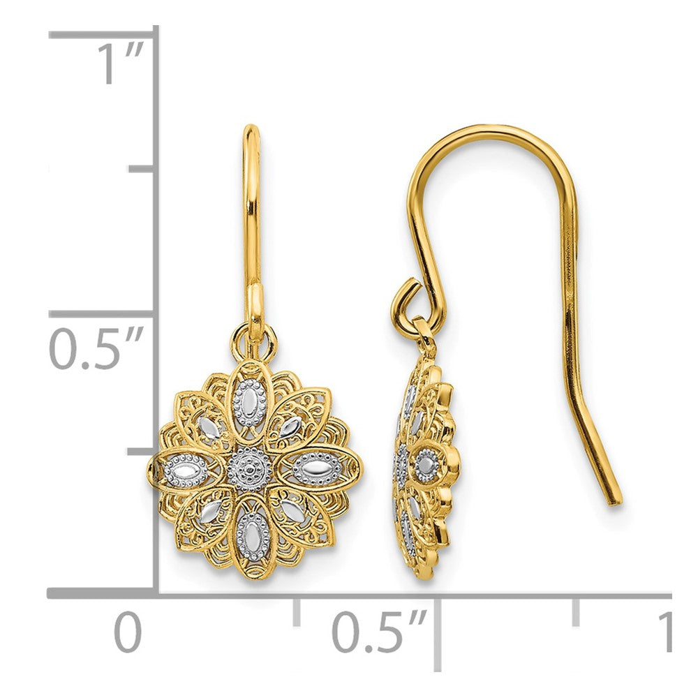 14k & Rhodium D/C Polished Fancy Dangle Earrings
