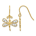 14k & Rhodium Diamond-cut Dragonfly Shepherd Hook Earrings
