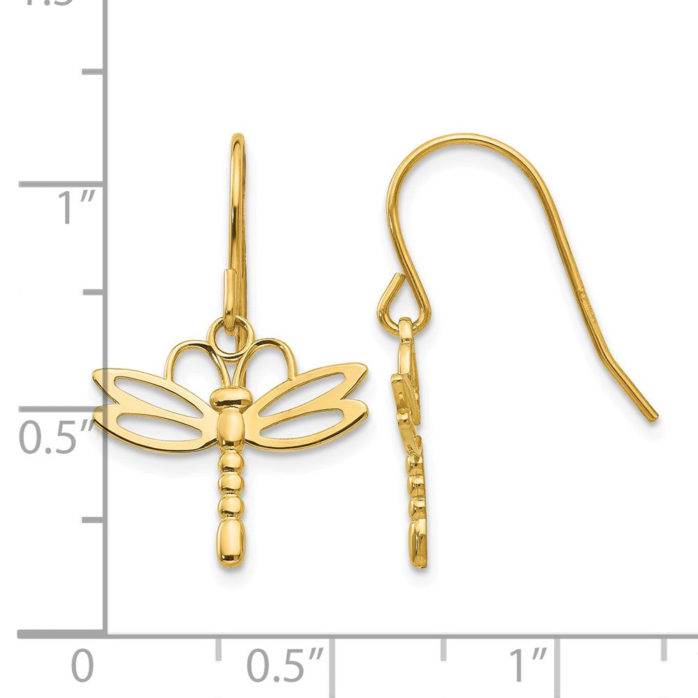 14k Dragonfly Shepherd Hook Earrings
