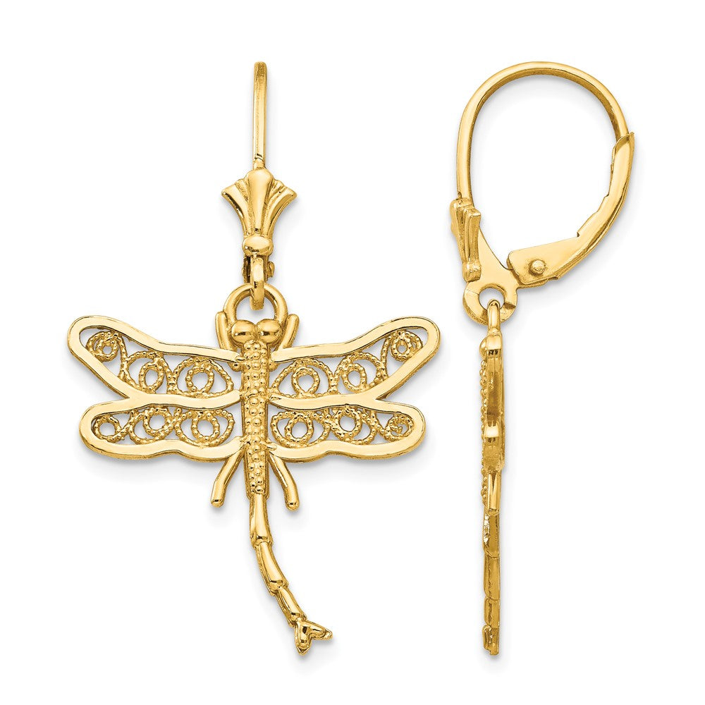 14k Dragonfly w/Filigree Wings Leverback Earrings