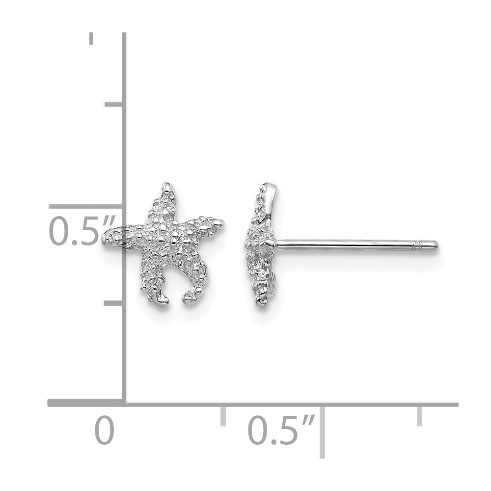 14K White Gold Polished and Textured Starfish Post Earrings