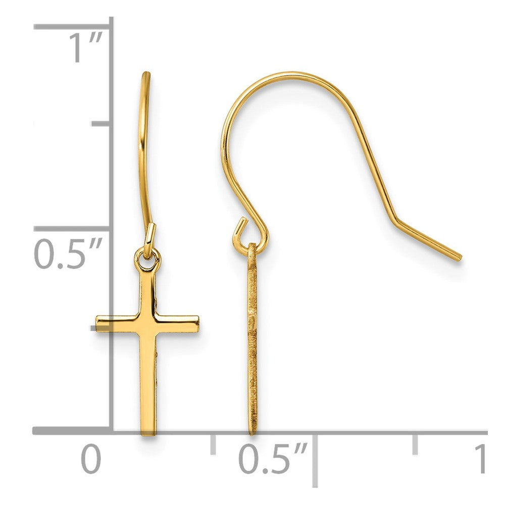 14k Dangle Cross Shepherd Hook Earrings