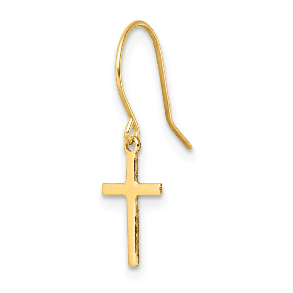 Single 14k Dangle Cross Shepherd Hook Earring