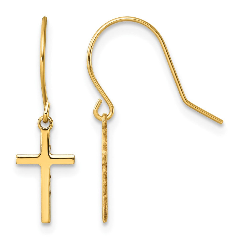 14k Dangle Cross Shepherd Hook Earrings