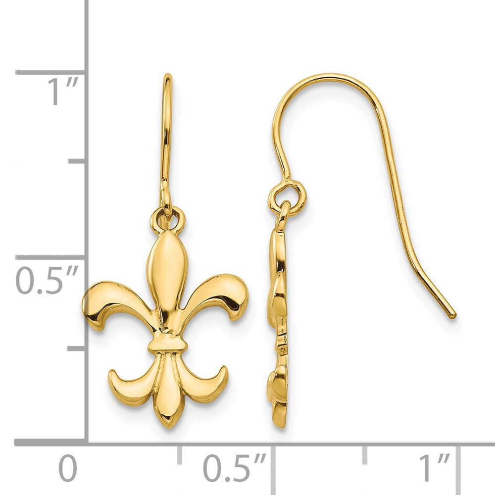 14k Polished Fleur de lis Dangle Earrings