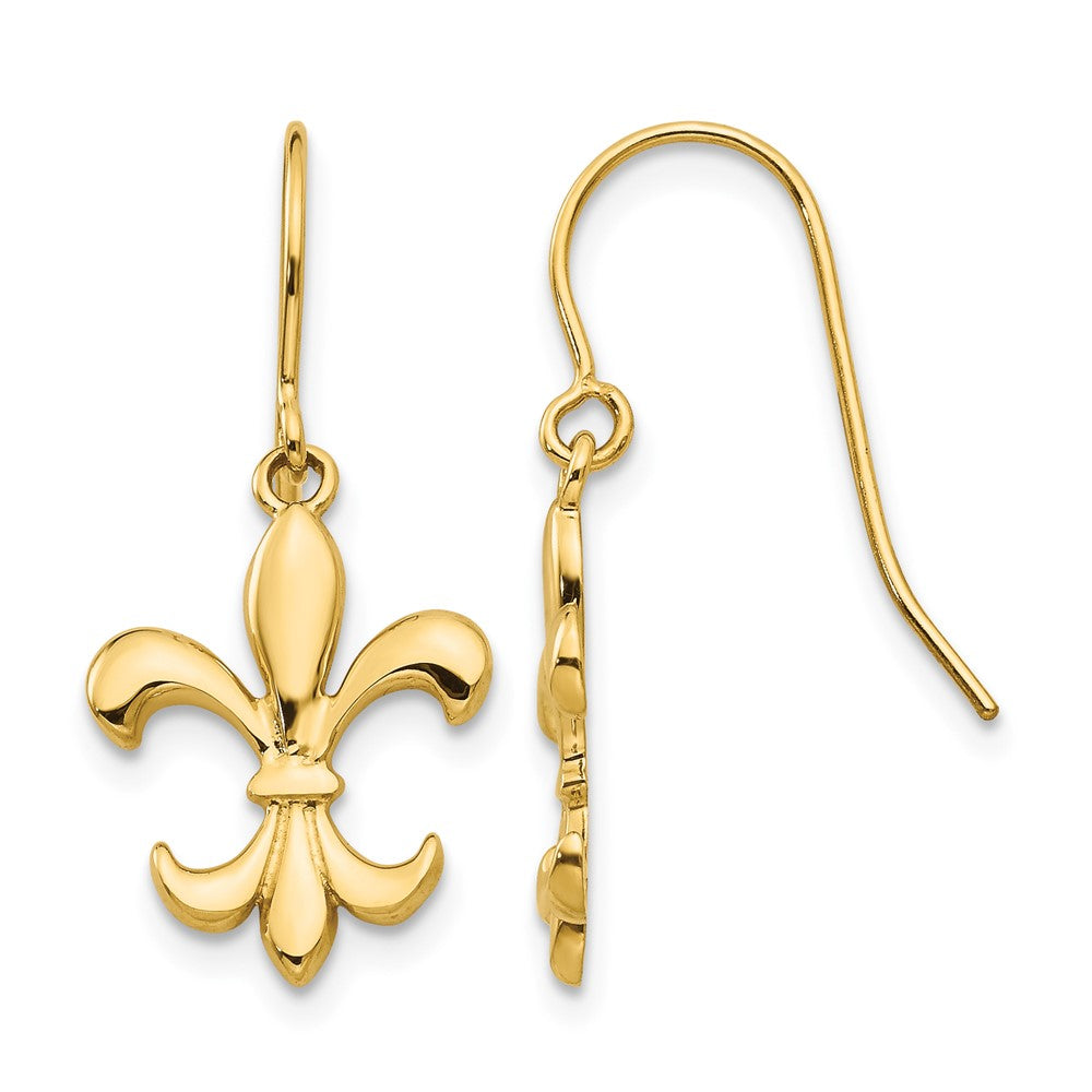14k Polished Fleur de lis Dangle Earrings