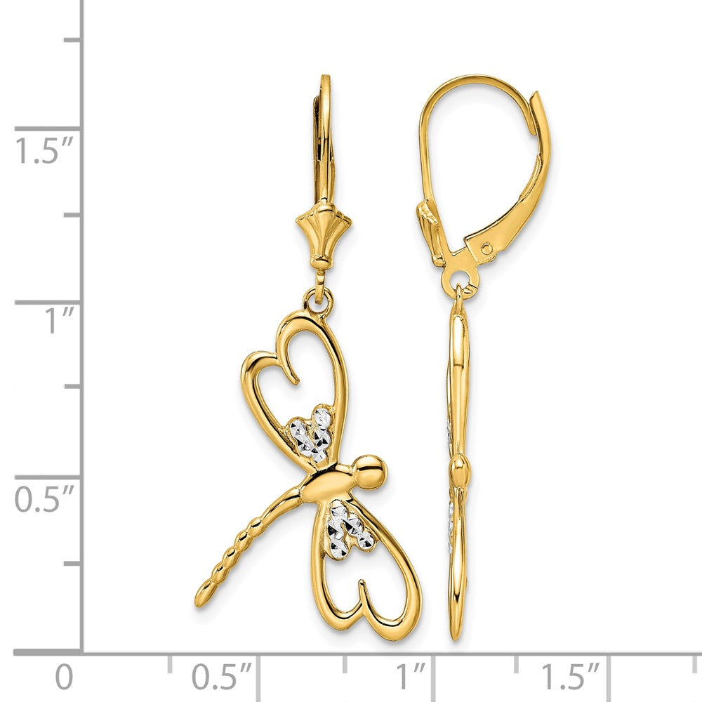 14k & White Rhodium D/C Dragonfly Leverback Earrings