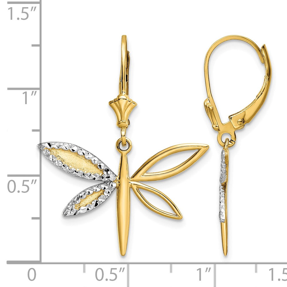 14k & White Rhodium D/C Dragonfly Leverback Earrings