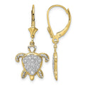 14k & White Rhodium D/C Filigree Turtle Leverback Earrings