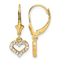 14k & White Rhodium D/C Heart Leverback Earrings