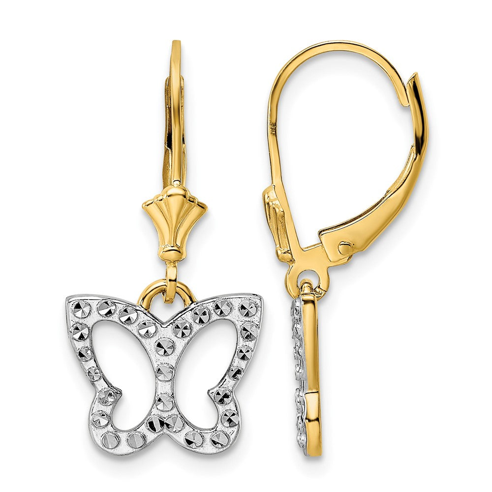14k & White Rhodium D/C Butterfly Leverback Earrings