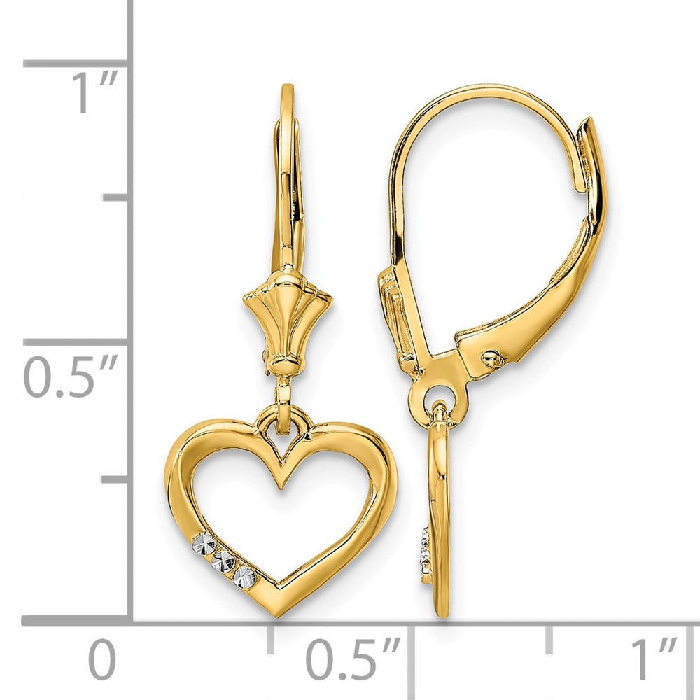 14k & White Rhodium D/C Heart Leverback Earrings