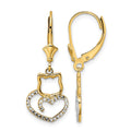 14k & White Rhodium D/C Cat Heart Leverback Earrings