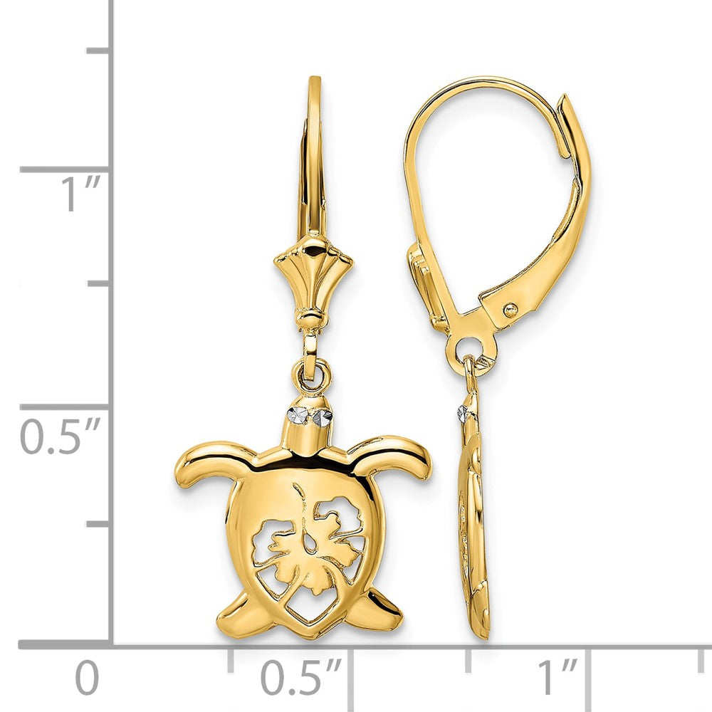 14k & White Rhodium D/C Floral Turtle Leverback Earrings