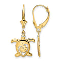 14k & White Rhodium D/C Floral Turtle Leverback Earrings