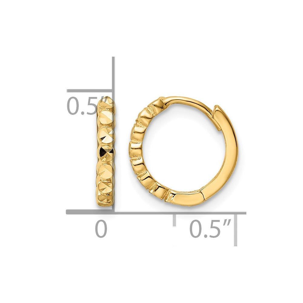 14k Diamond-cut 2x12mm Hinged Hoop Earrings