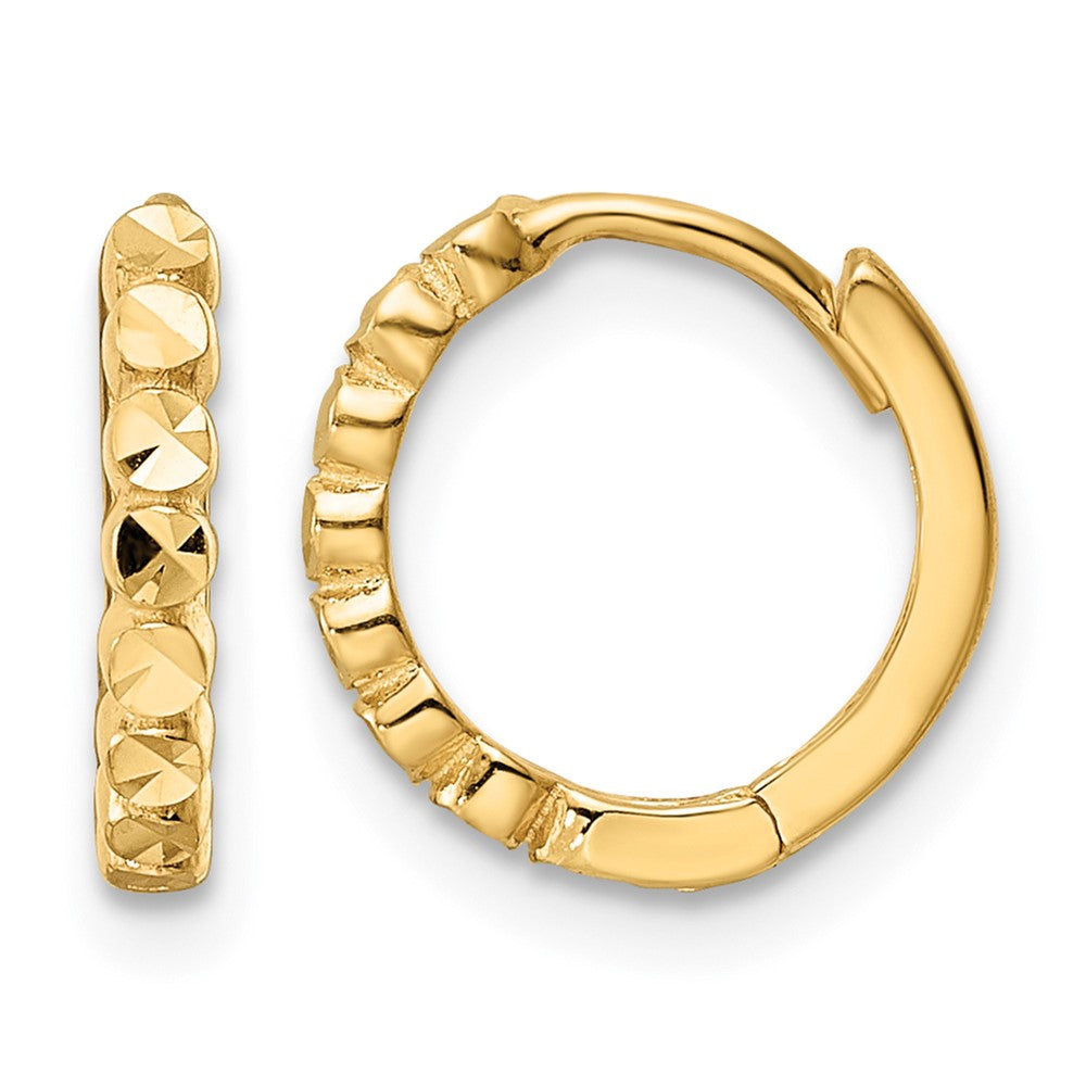 14k Diamond-cut 2x12mm Hinged Hoop Earrings