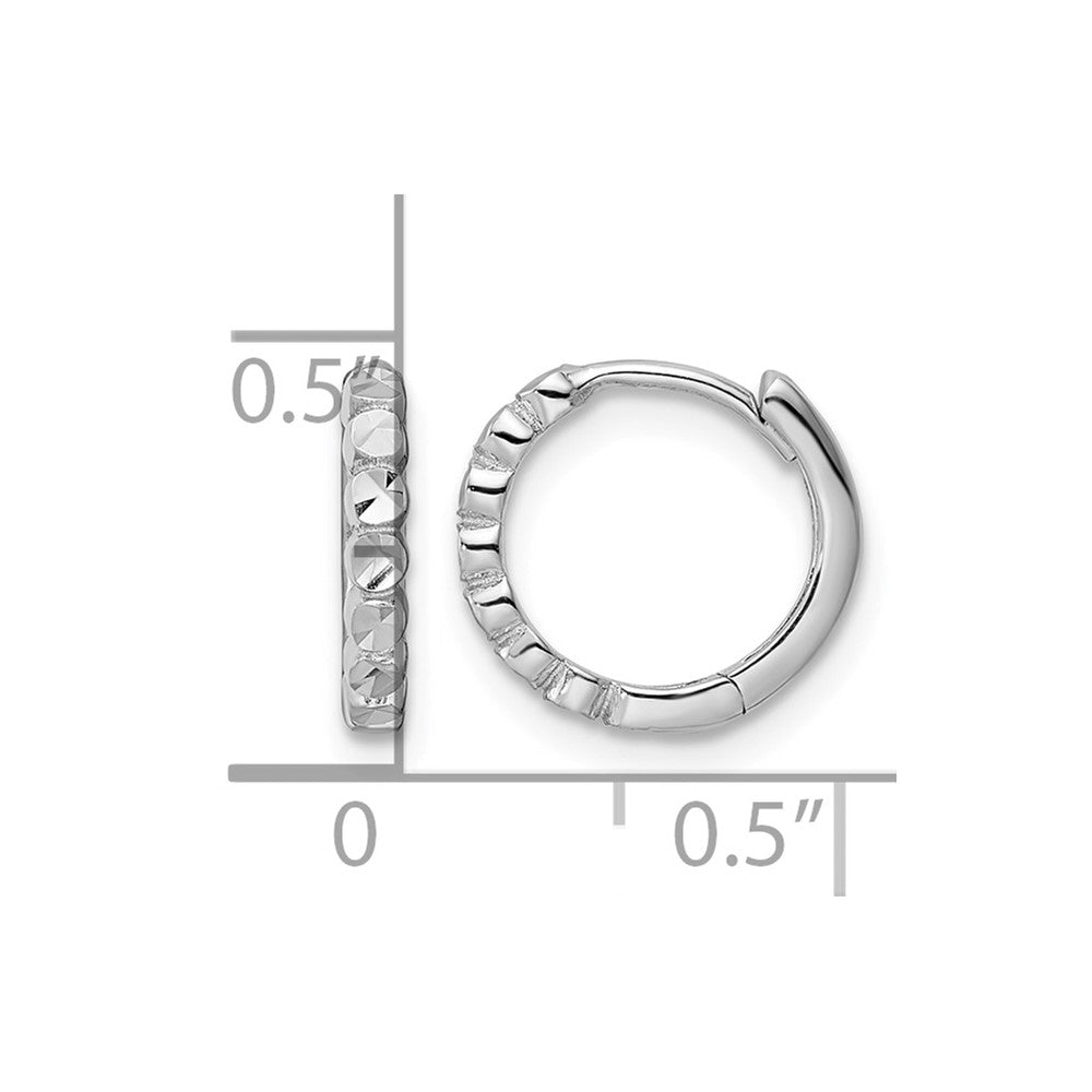 14k White Gold Diamond-cut 2x12mm Hinged Hoop Earrings