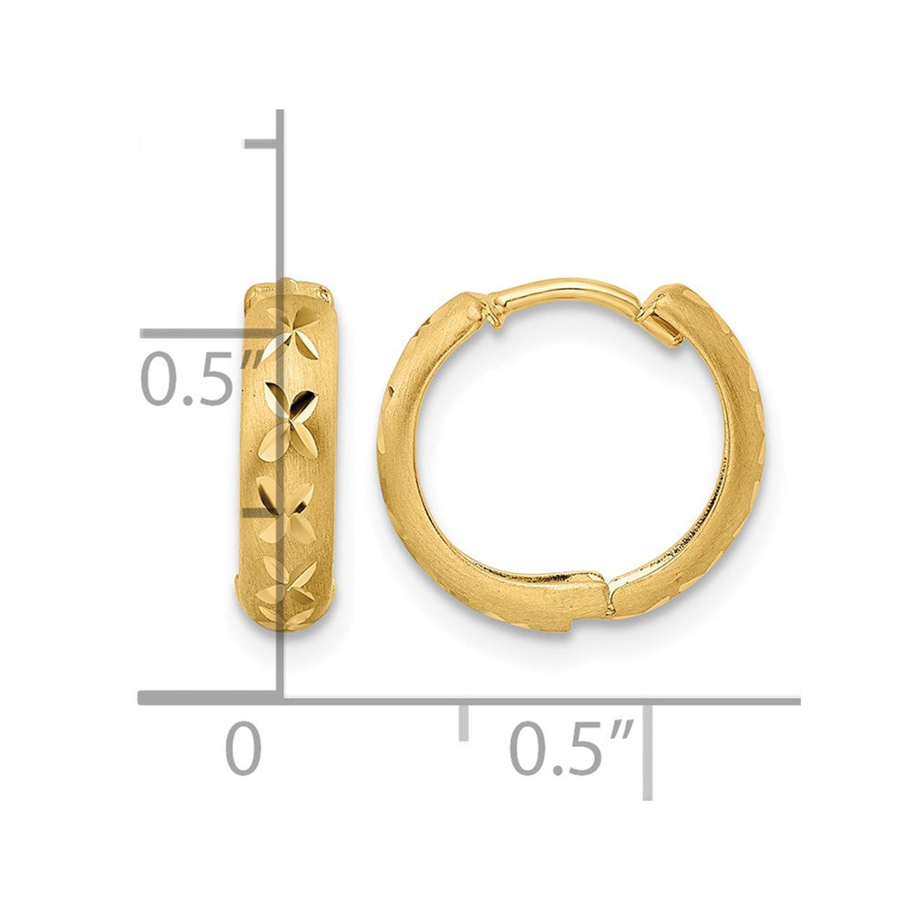 14k Diamond-cut X Satin 3x13mm Hinged Hoop Earrings