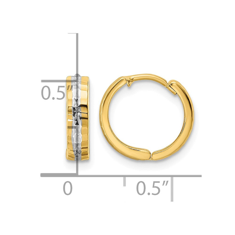 14k w/Rhodium Diamond-cut 3x12mm Hinged Hoop Earrings