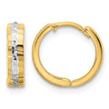14k w/Rhodium Diamond-cut 3x12mm Hinged Hoop Earrings