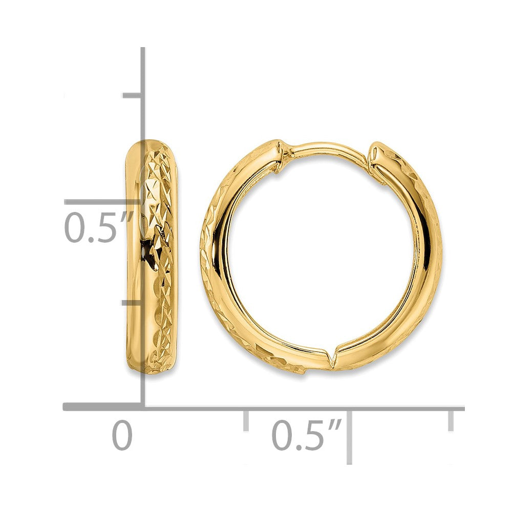 14k Polished Textured 3x15mm Hinged Hoop Earrings