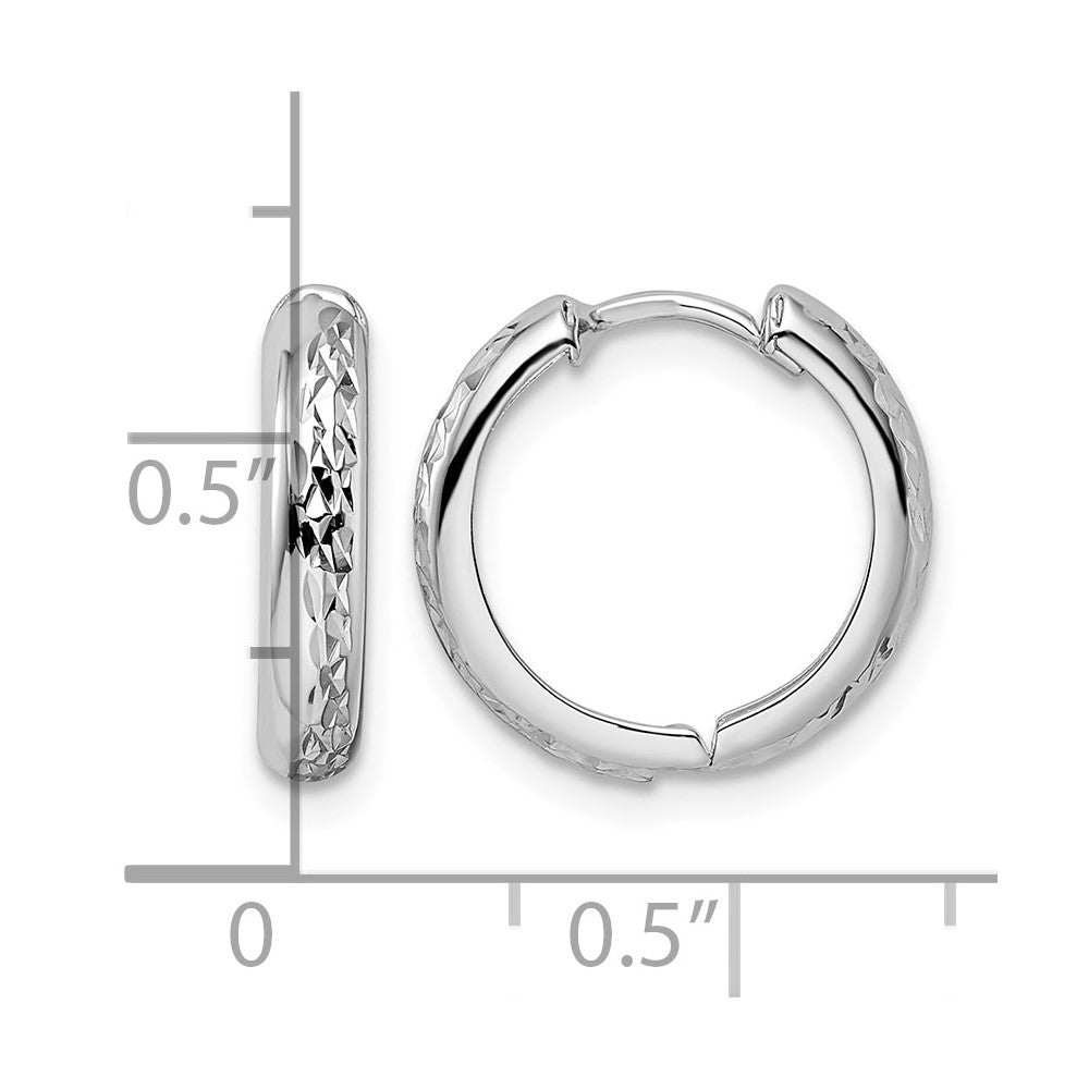 14k White Gold Polished Textured 3x15mm Hinged Hoop Earrings