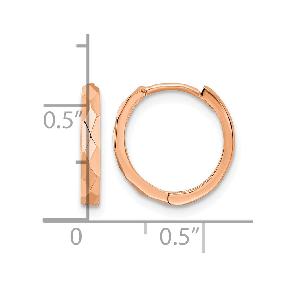 14k Rose Gold Polished Faceted 2x14mm Hinged Hoop Earrings